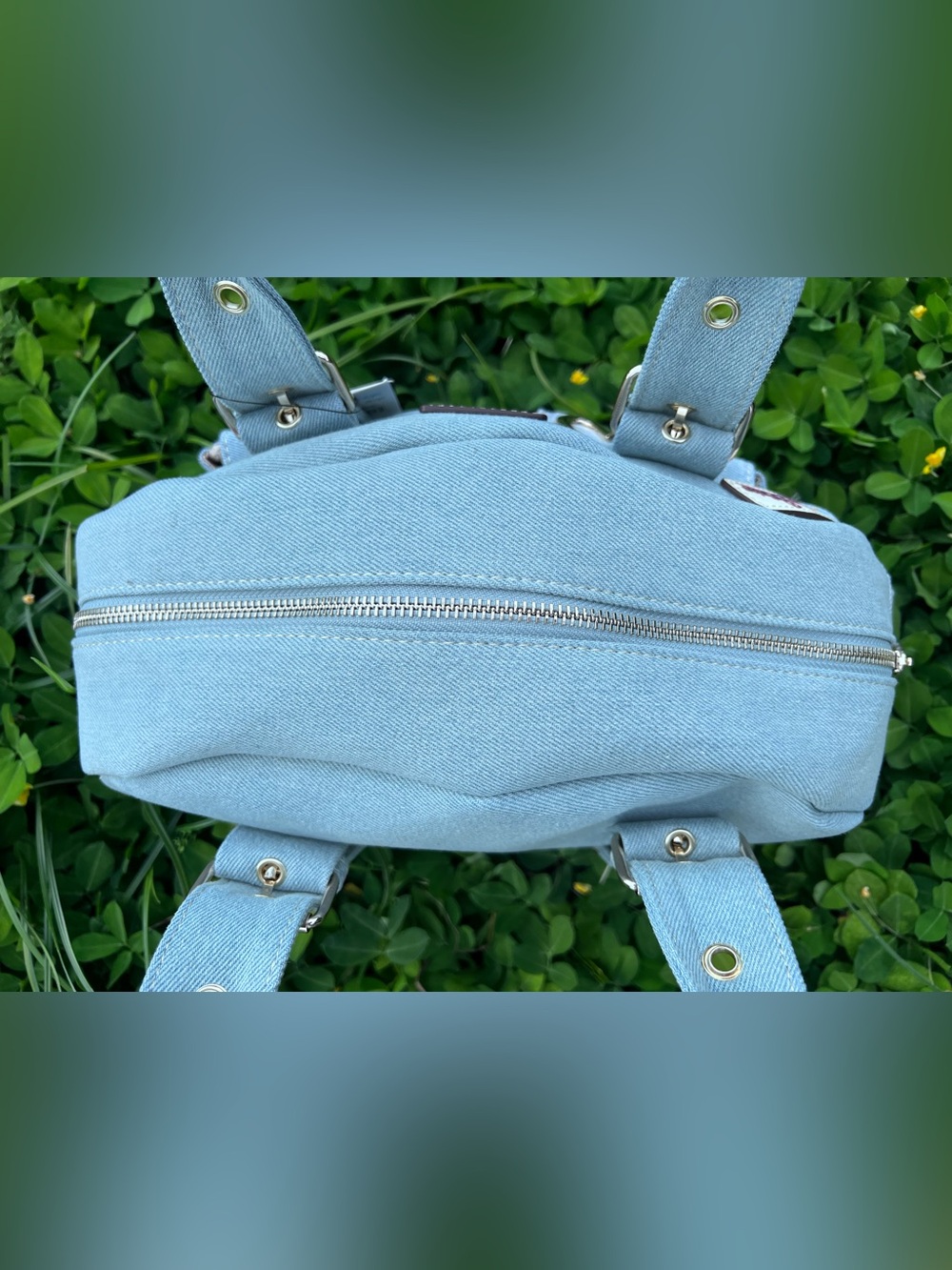 NWT True Religion Multipatch Light blue denim satchel bag with buckle detail - Picture 4 of 13